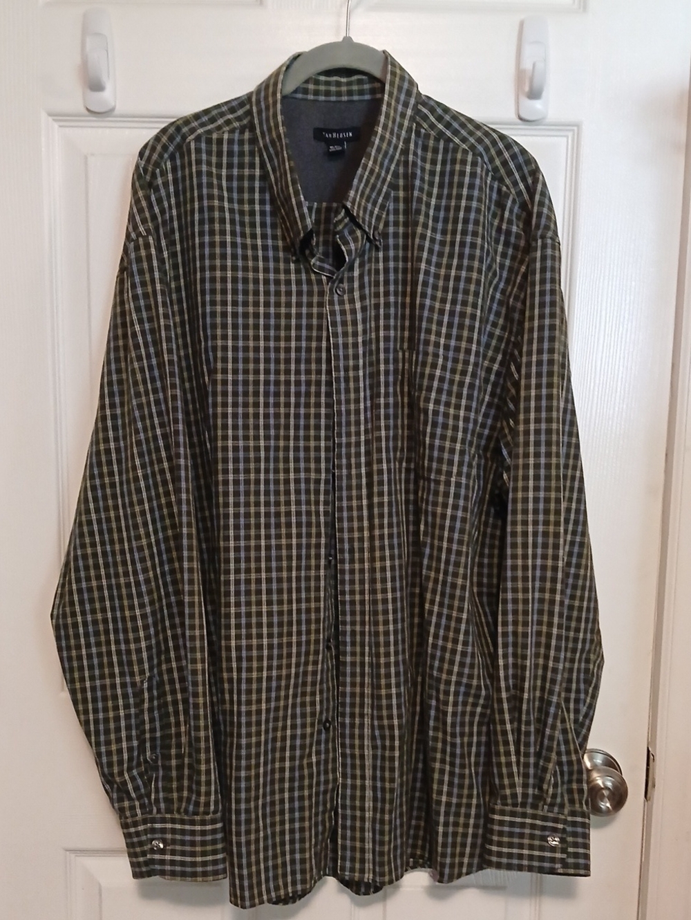 Van Heusen Olive and Navy Plaid Button-Down Shirt